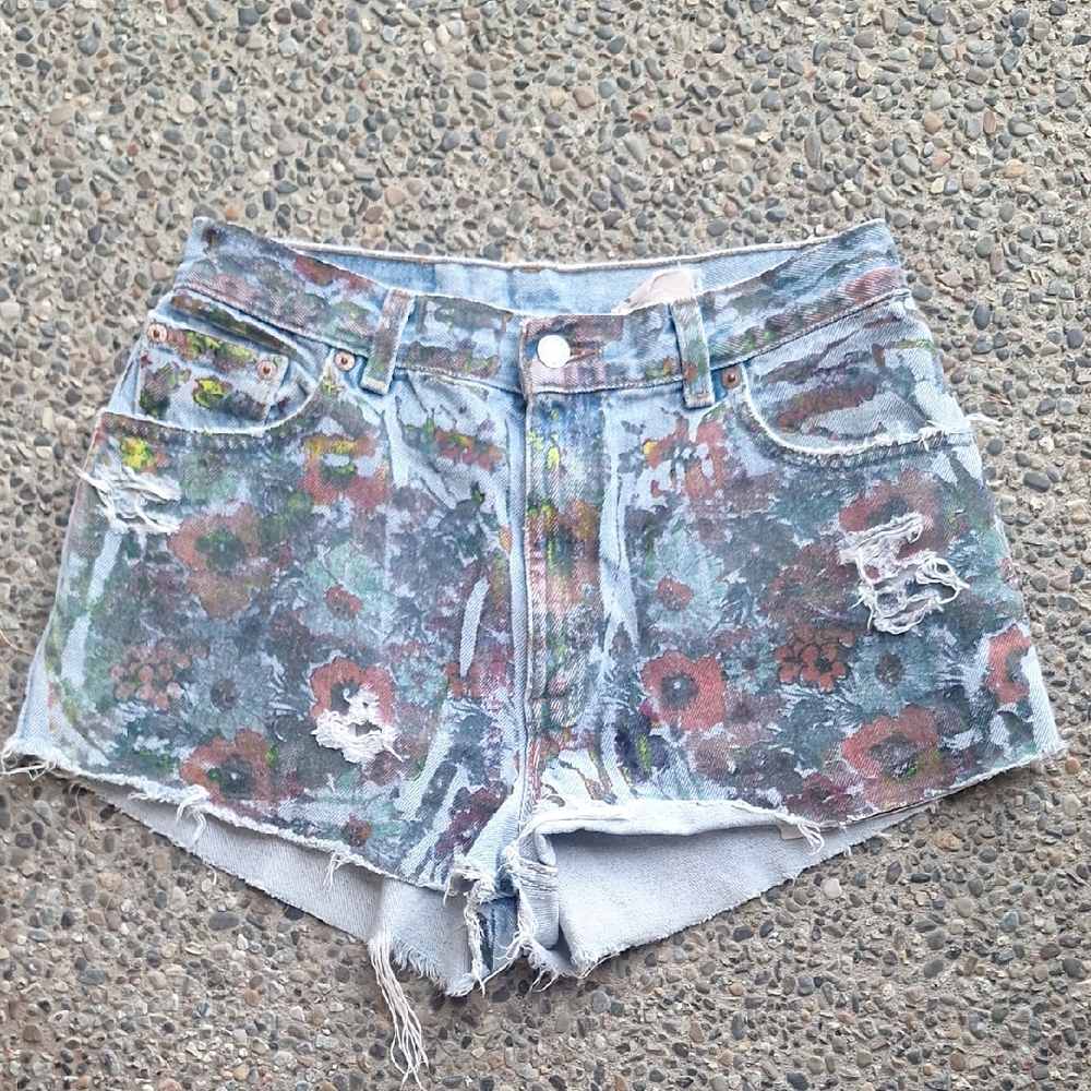 Vintage Levi's x Furst Of a Kind 550 Hand-painted Floral Cut Off Shorts Cotton